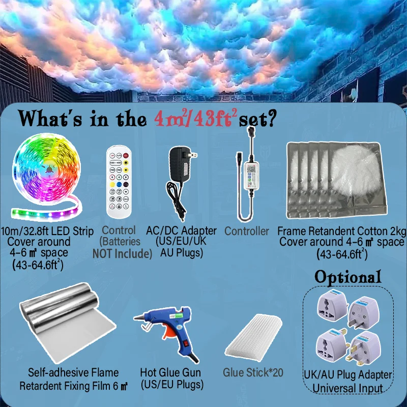 3D Thunder Cloud Lights LED for Ceiling Cloud Multicolor Lights Lightening Cloud Kit Cotton for Game Room Decor Bedroom Porch