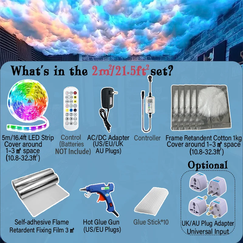 3D Thunder Cloud Lights LED for Ceiling Cloud Multicolor Lights Lightening Cloud Kit Cotton for Game Room Decor Bedroom Porch