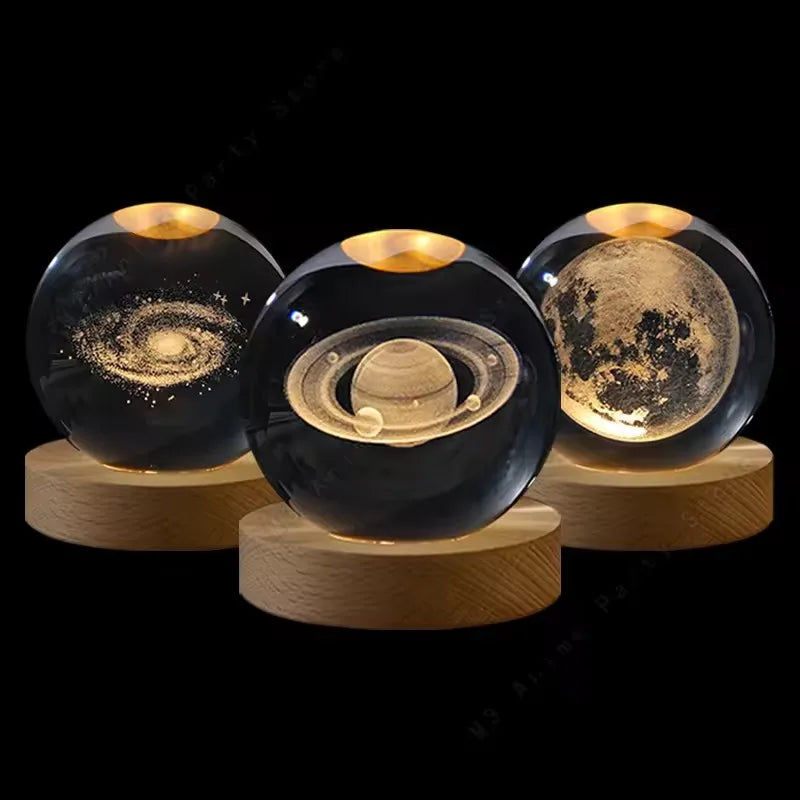 6Cm 3D Crystal Ball Glass Ball Planet Earth Wooden Base Solar System Galaxy Astronomy Birthday Gift Home Desktop Decoration