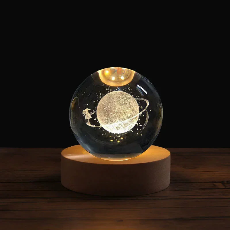 6Cm 3D Crystal Ball Glass Ball Planet Earth Wooden Base Solar System Galaxy Astronomy Birthday Gift Home Desktop Decoration