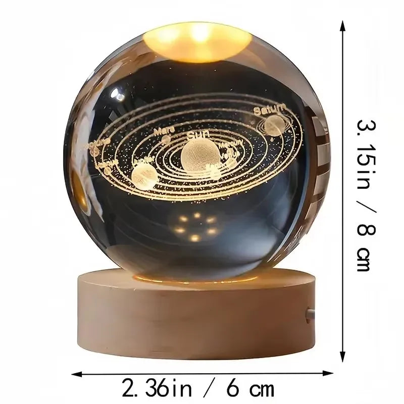 6Cm 3D Crystal Ball Glass Ball Planet Earth Wooden Base Solar System Galaxy Astronomy Birthday Gift Home Desktop Decoration