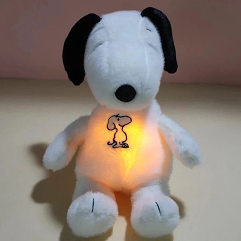 2026 Hot  Snoopy Plush Doll Breath Child Peluche Soothes Toy Anime Baby Music Light Sleep Toys Snoopy White Dog Kid Gifts