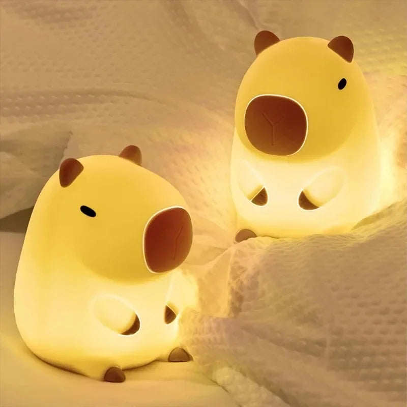 Cute Capybara Night Light Cute Cartoon Silicone Creative Bedside Sleep Night Lamp Room Decor Birthday Christmas Gift