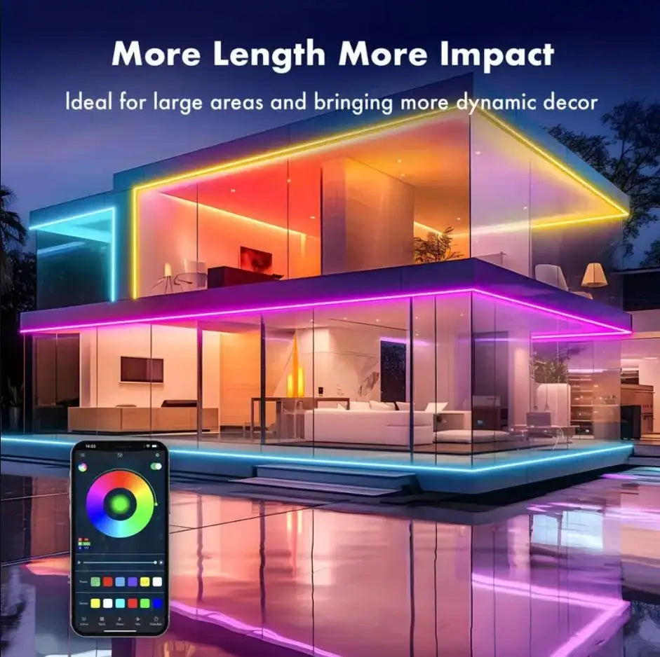 DC24V 30M Waterproof RGB LED Neon Rope Lights Color Change Music Sync with App/Remote Control Flexible Lamp for Indoor Outdoor