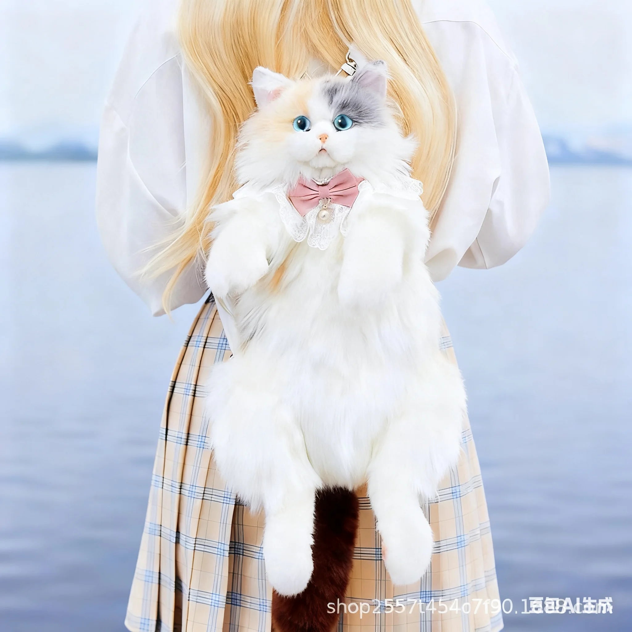 2025 Realistic Calico Cat Plush Backpack, Soft Stuffed Animal Doll Purse, Cute Collectible Toy with Gift Box for Cat Lovers