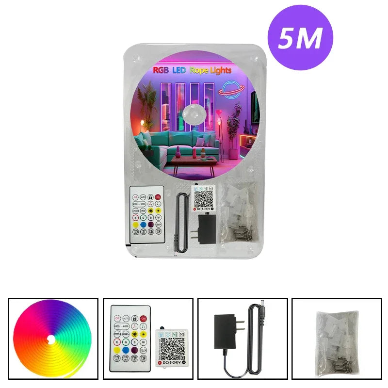 DC24V 30M Waterproof RGB LED Neon Rope Lights Color Change Music Sync with App/Remote Control Flexible Lamp for Indoor Outdoor