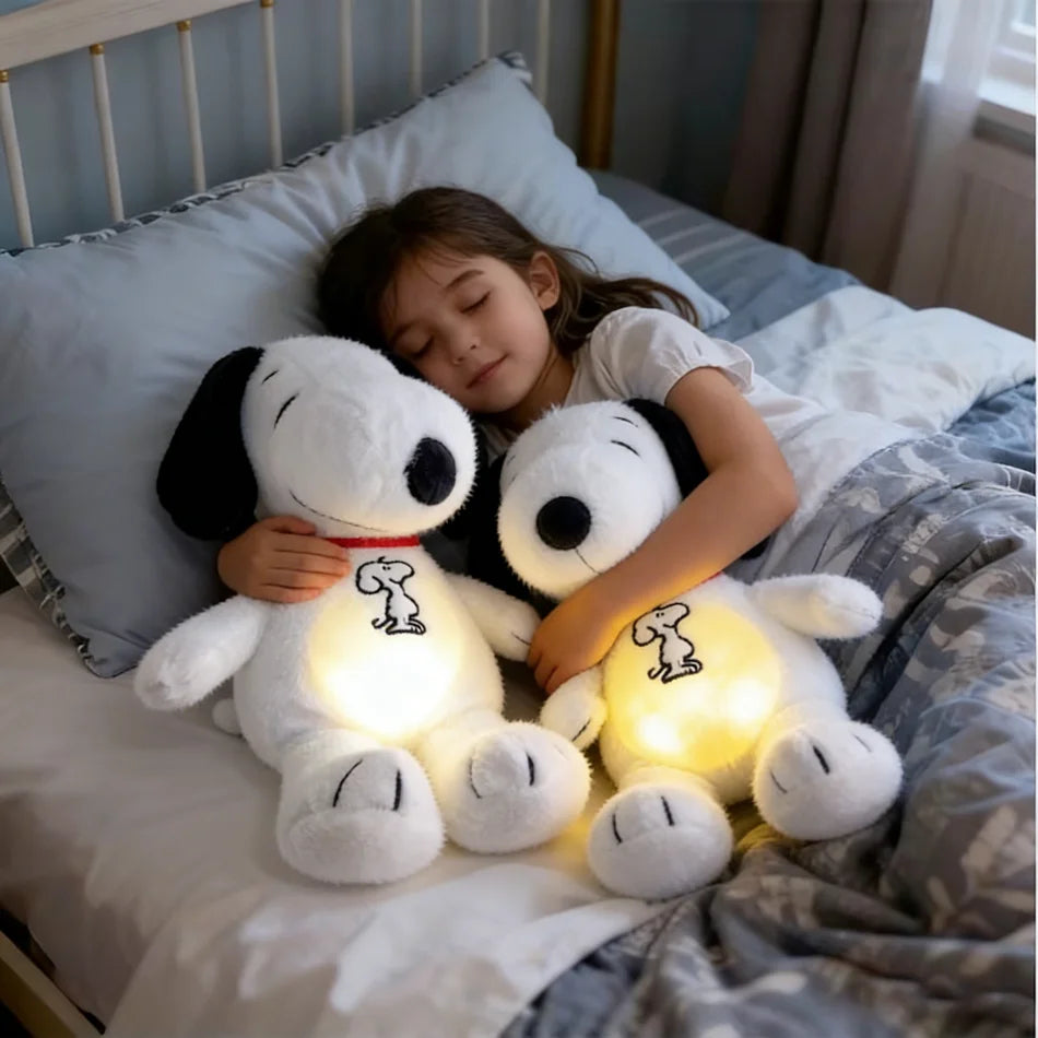 2026 Hot  Snoopy Plush Doll Breath Child Peluche Soothes Toy Anime Baby Music Light Sleep Toys Snoopy White Dog Kid Gifts