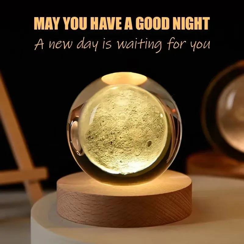 6Cm 3D Crystal Ball Glass Ball Planet Earth Wooden Base Solar System Galaxy Astronomy Birthday Gift Home Desktop Decoration